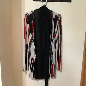 RED CORAL:  Black & Red Geometric Cardigan